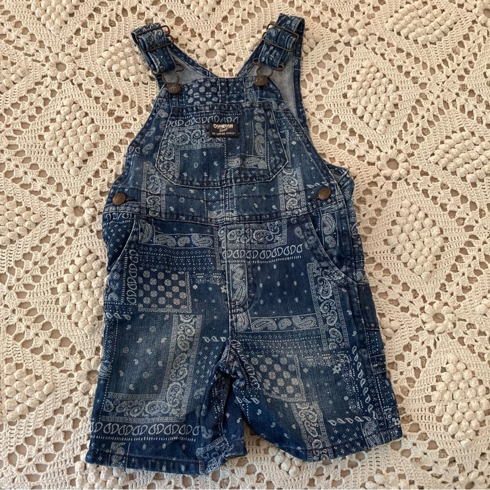 Osh kosh denim vintage  shortalls overalls bandana print size 3T cotton Oshkosh